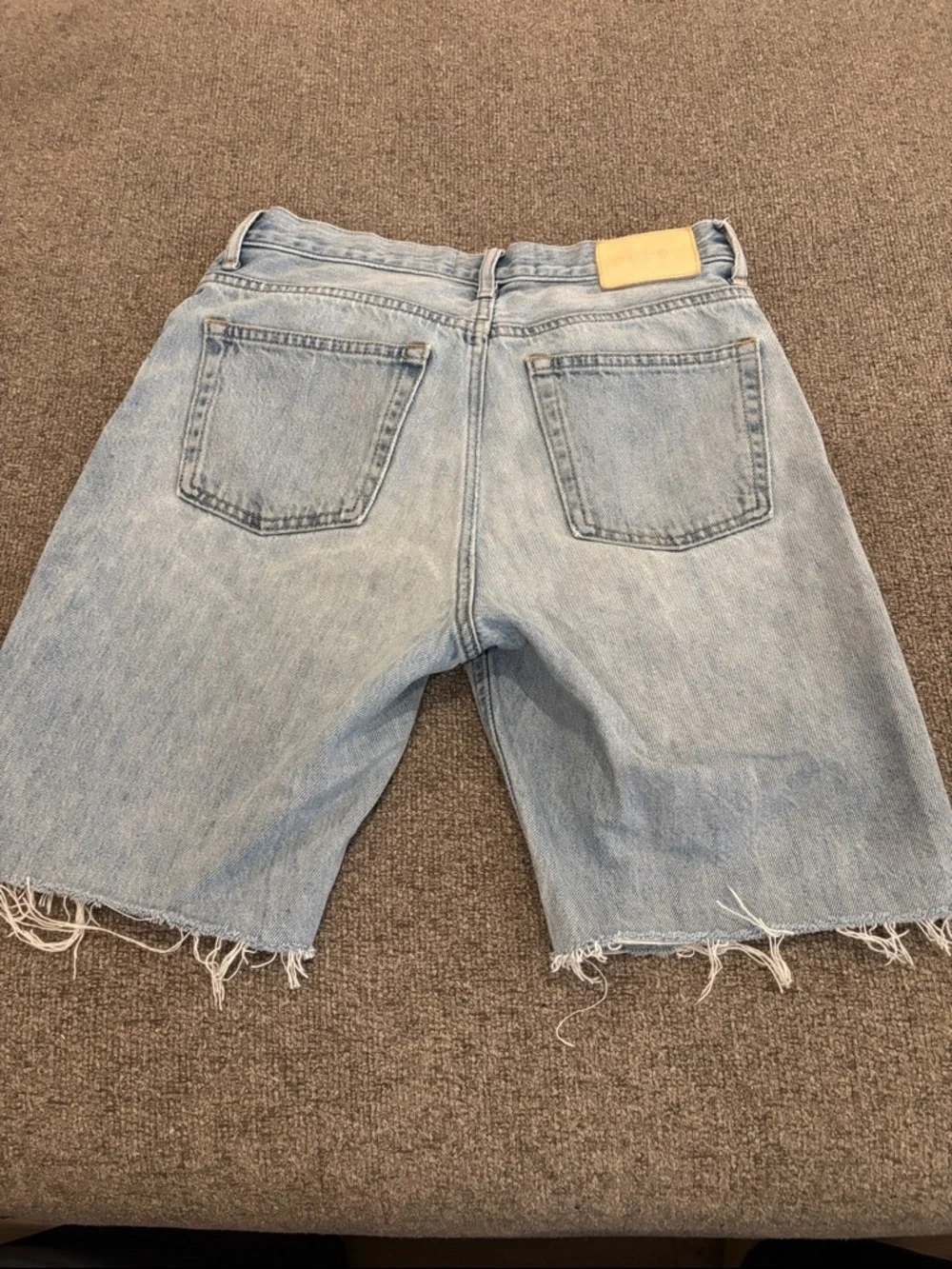 Everlane The Cheeky 90s Long Bermuda Light Wash Frayed Distressed Denim Shorts